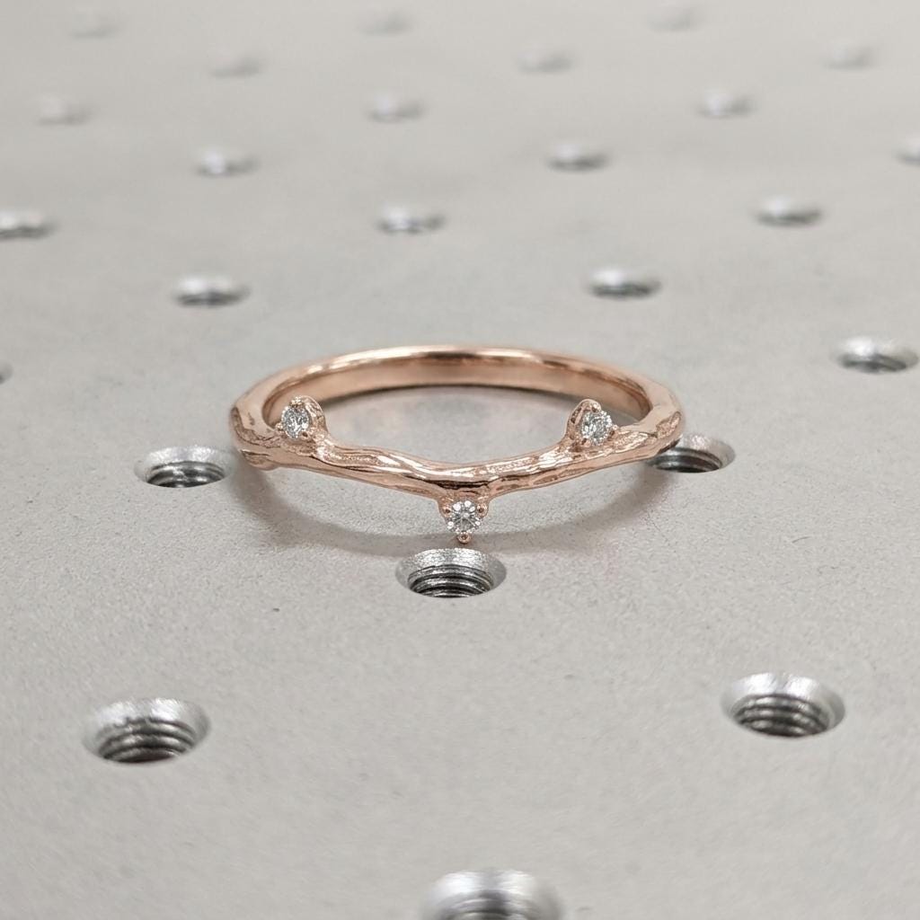 Tiny Moissanite Stackable Wedding Band | Handmade Twig Gold Rings for Women | Personalized Gift Vintage Jewelry image #6