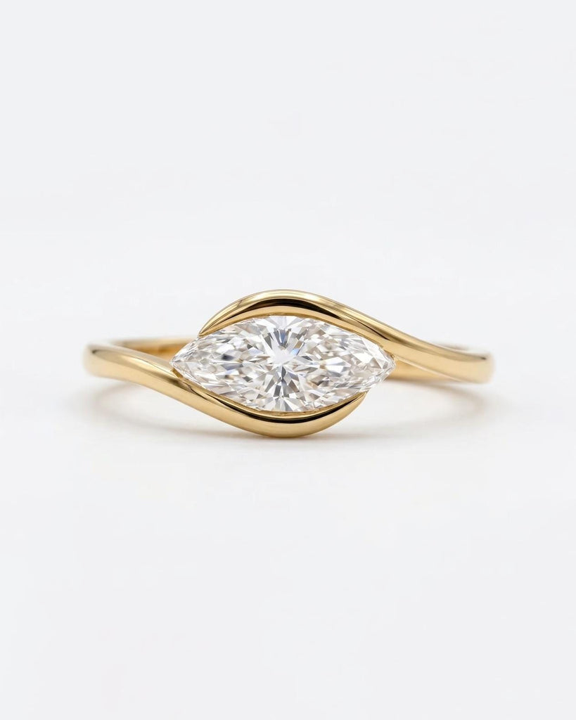 East West Marquise Cut Lab Diamond Engagement Ring, Bypass 14k Solid Gold Ring image #4