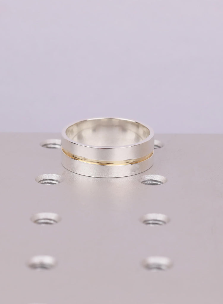 Sterling Silver Wedding Band with Gold Inlay: Modern 8mm Ring image #4