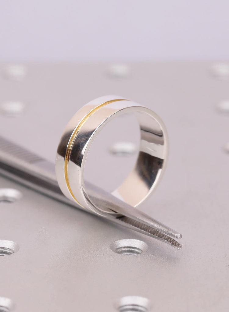 Sterling Silver Wedding Band with Gold Inlay: Modern 8mm Ring image #2