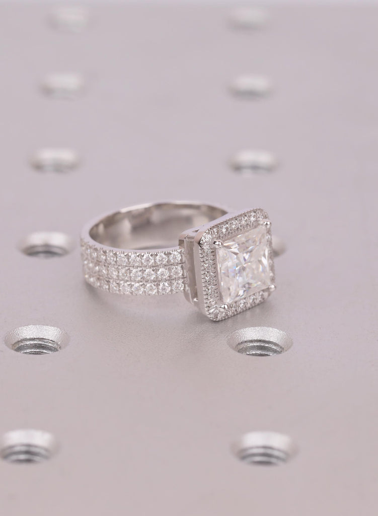 Princess Cut Lab Diamond Engagement Ring Set, 18K Gold Wide Band Bridal Set, Natural Diamond Halo Wedding Ring Set, Luxury Ring Gift for Her image #17