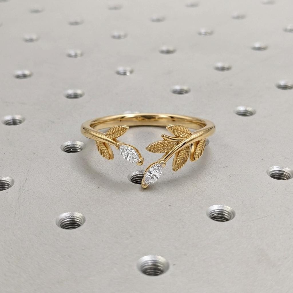 14k/18k Gold Marquise cut Lab Diamond Promise Ring | Dainty Olive Leaf Elven Ring | Unique Women Jewelry Birthday Anniversary Gift for Her image #4