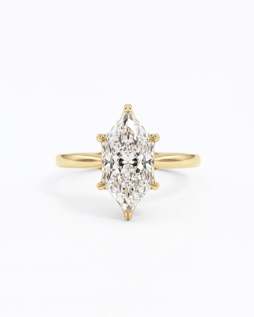 Dutch Marquise Lab Grown Diamond Engagement Ring, Hidden Halo Promise Ring, 6 Prong Tulip Basket Setting, 14K Gold Filigree Engagement Ring image #3