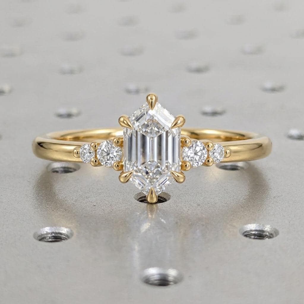 Lab Made Diamond Five Stone Promise Ring | Anniversary Gift for Her | Dutch Marquise cut Vintage Gold Bridal Jewelry image #1