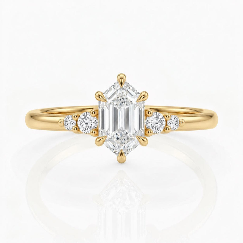 Lab Made Diamond Five Stone Promise Ring | Anniversary Gift for Her | Dutch Marquise cut Vintage Gold Bridal Jewelry image #3