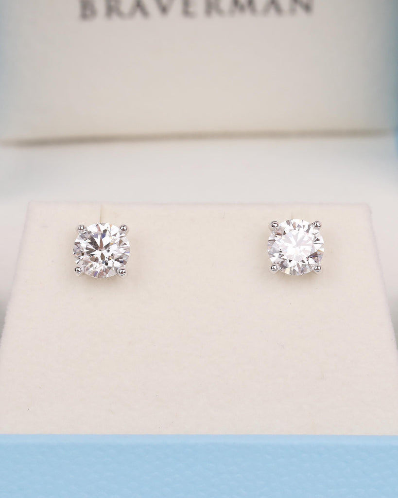 Round Moissanite Stud Earrings, Dainty 14K White Gold Everyday Earrings, Solitaire Wedding Jewelry image #3