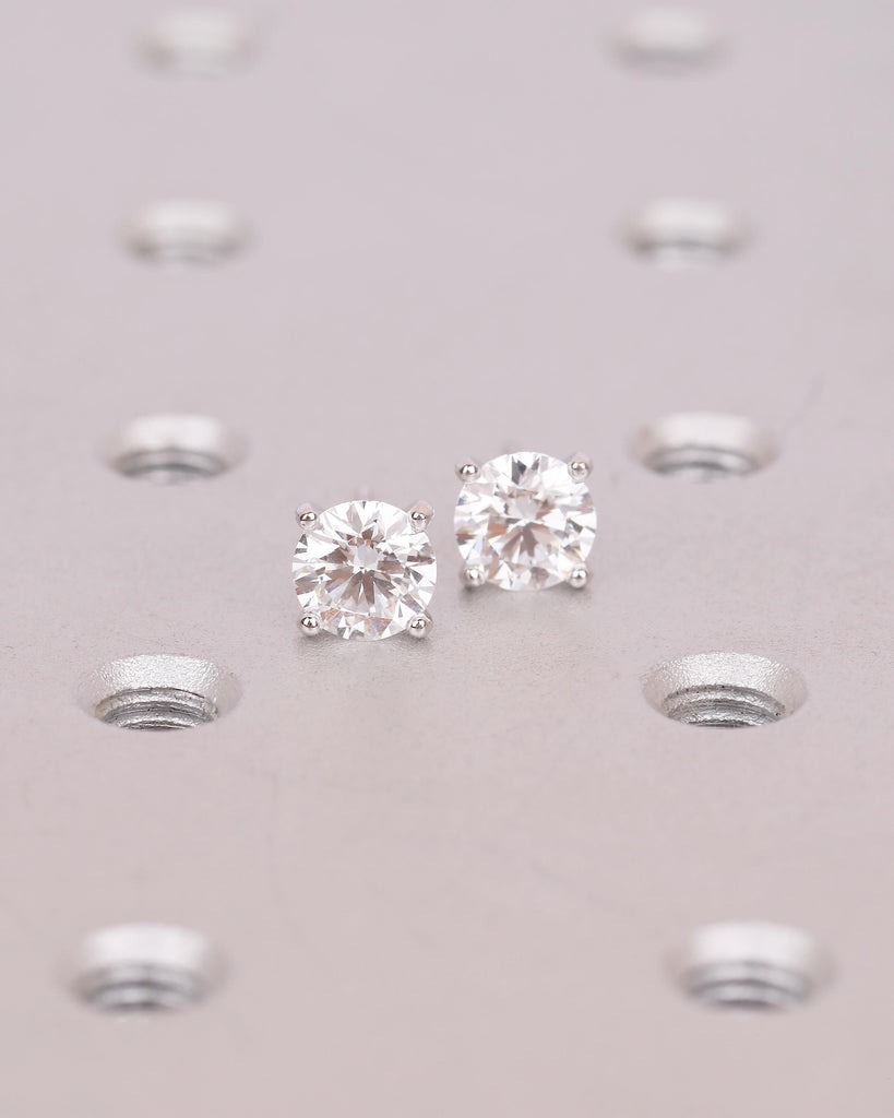 Round Moissanite Stud Earrings, Dainty 14K White Gold Everyday Earrings, Solitaire Wedding Jewelry image #18