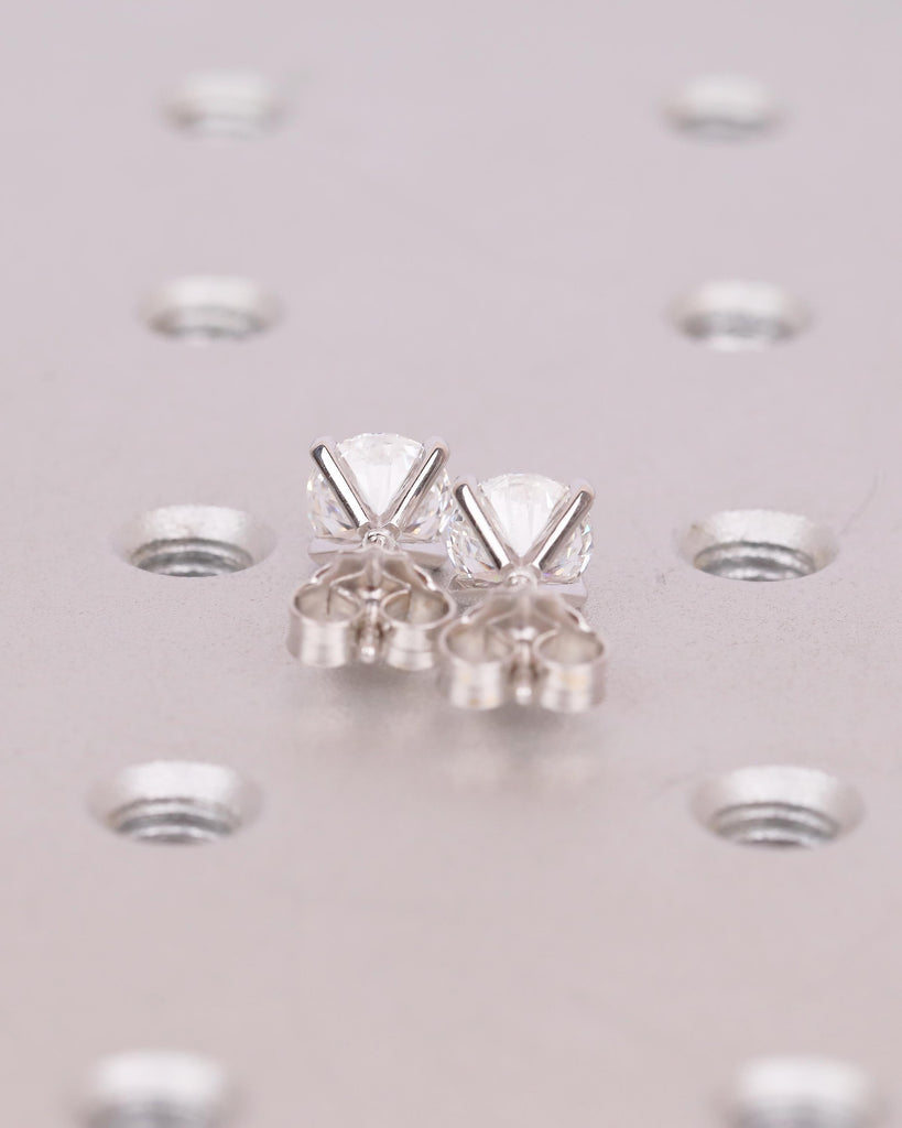 Minimalist Round Moissanite Earrings, Hypoallergenic 14k/18k White Gold Stud Earrings for Women, Wedding Anniversary Gift, Push Back Closure image #6