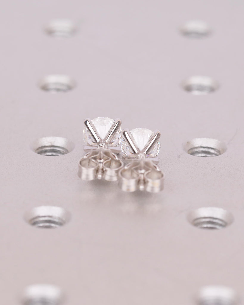 Round Moissanite Stud Earrings, Dainty 14K White Gold Everyday Earrings, Solitaire Wedding Jewelry image #6