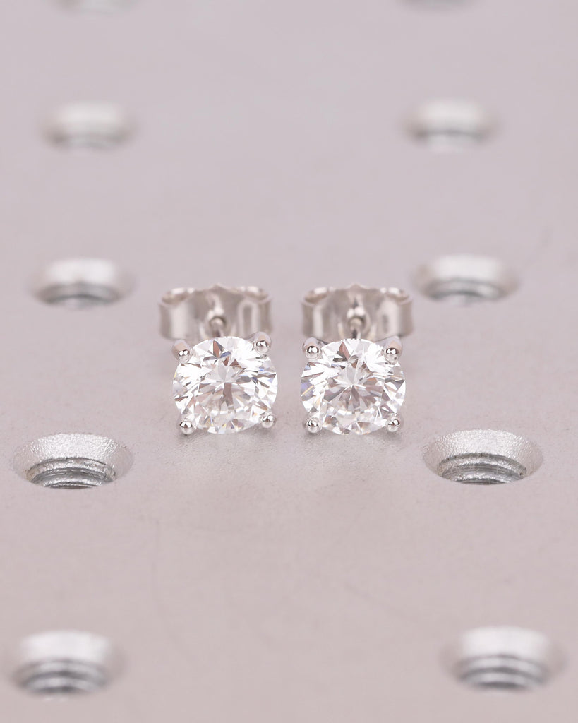 Minimalist Round Moissanite Earrings, Hypoallergenic 14k/18k White Gold Stud Earrings for Women, Wedding Anniversary Gift, Push Back Closure image #9