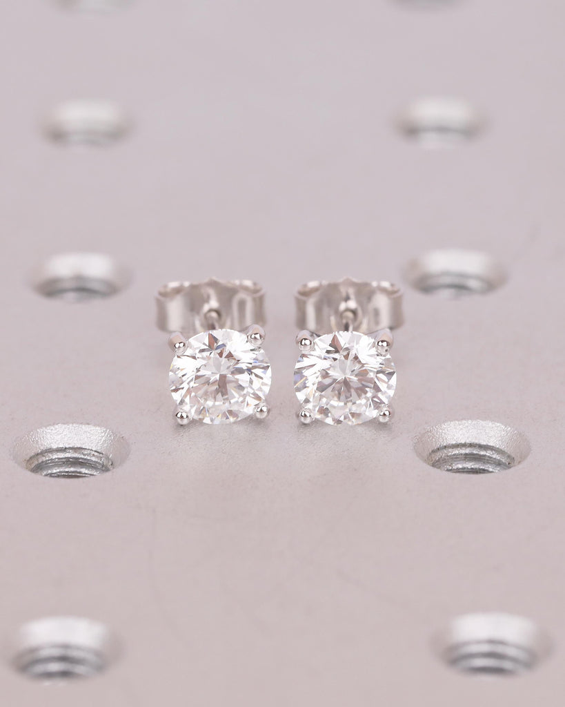 Round Moissanite Stud Earrings, Dainty 14K White Gold Everyday Earrings, Solitaire Wedding Jewelry image #9