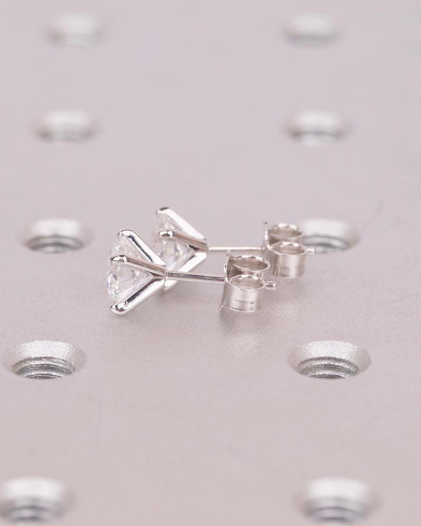 Solitaire Lab Created Diamond Stud Earrings, 14k White Gold Push Back Earrings image #3