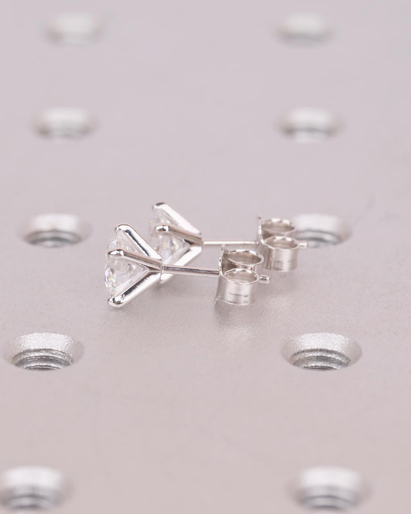 14k/18k White Gold Minimalist Stud Earrings, Four Prong Round Lab Grown Diamond Earrings, Push Back Closure, Bridal Jewelry, Birthday Gift image #3
