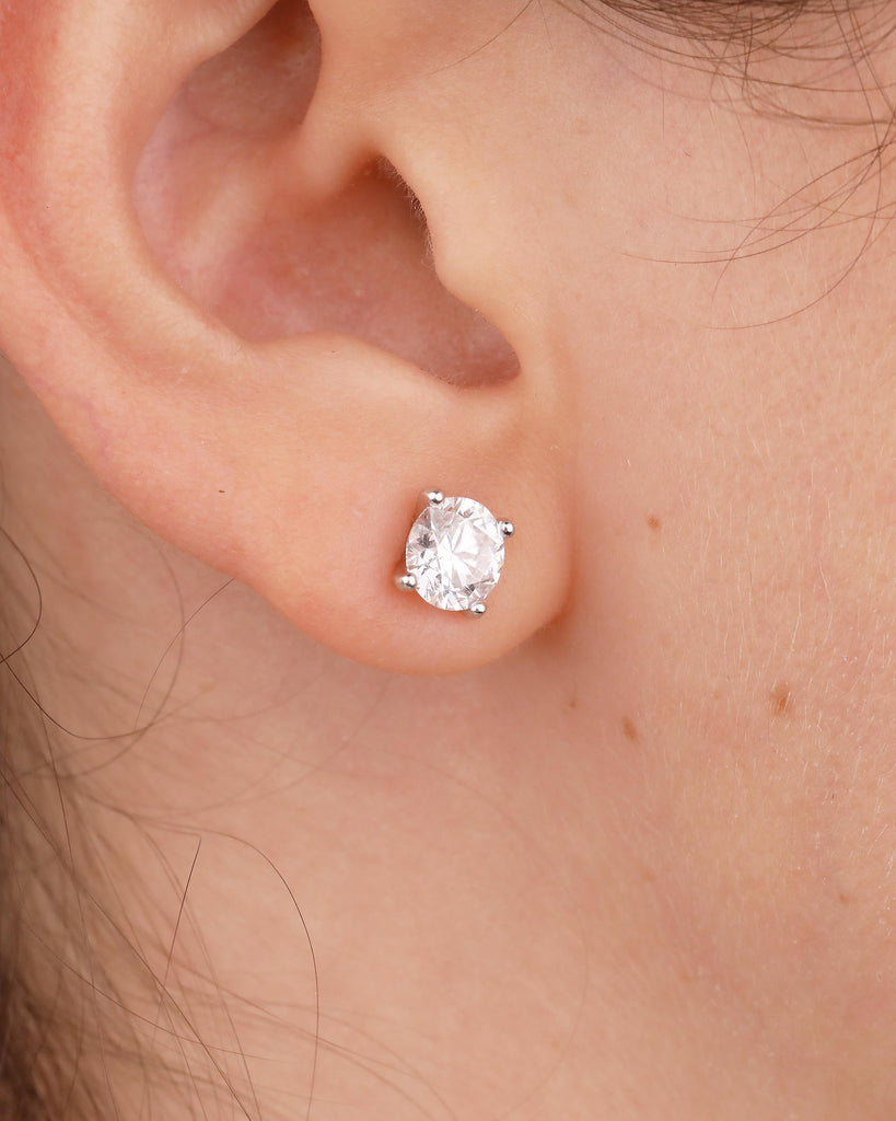 Minimalist Round Moissanite Earrings, Hypoallergenic 14k/18k White Gold Stud Earrings for Women, Wedding Anniversary Gift, Push Back Closure image #7
