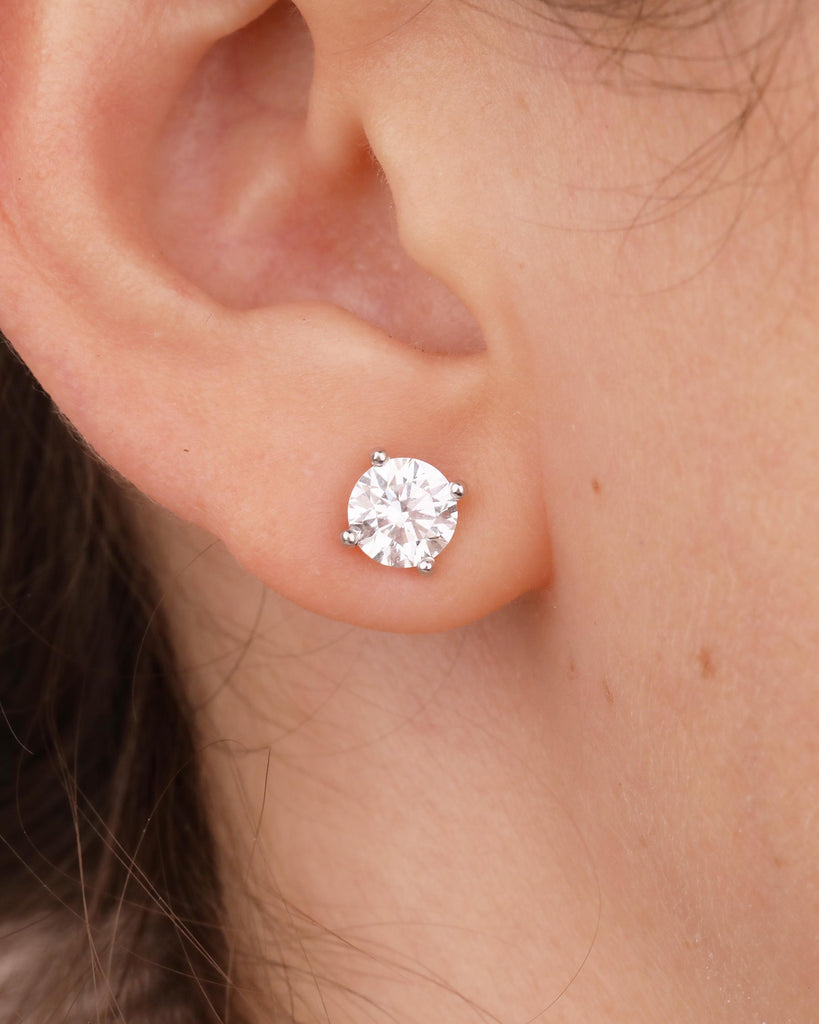 Round Moissanite Stud Earrings, Dainty 14K White Gold Everyday Earrings, Solitaire Wedding Jewelry image #11