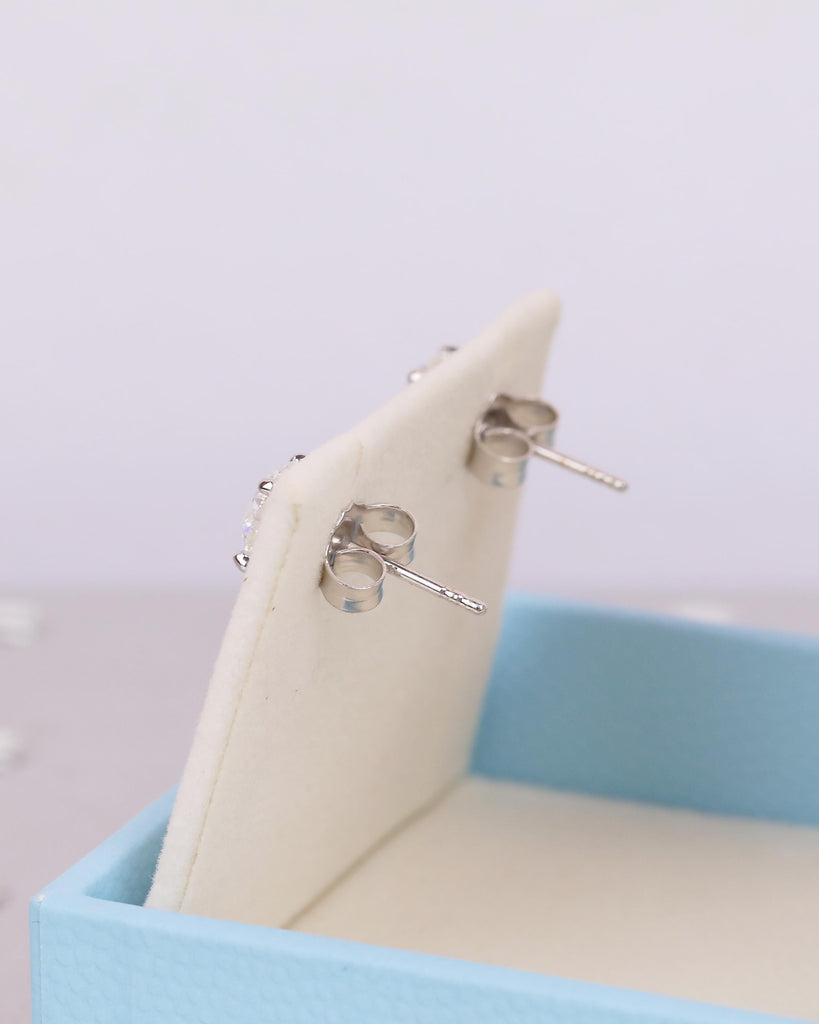 Solitaire Lab Created Diamond Stud Earrings, 14k White Gold Push Back Earrings image #14