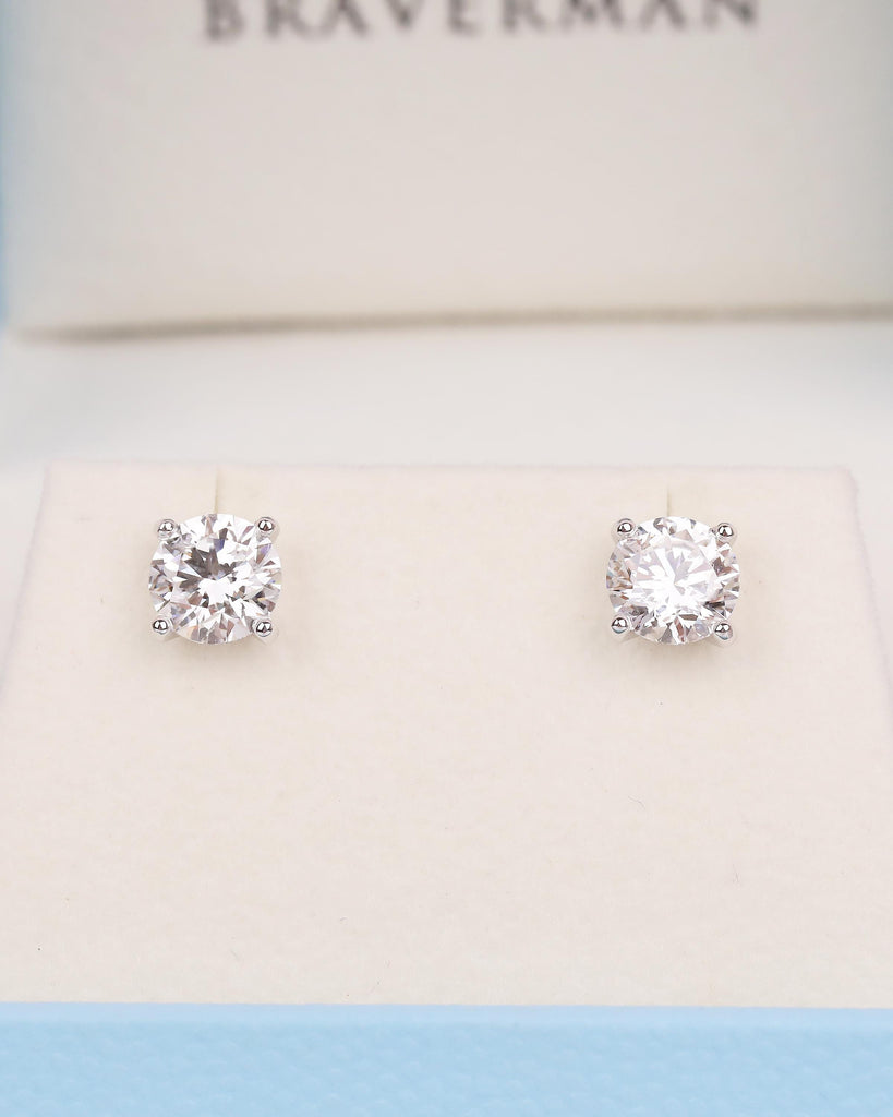 14k/18k White Gold Minimalist Stud Earrings, Four Prong Round Lab Grown Diamond Earrings, Push Back Closure, Bridal Jewelry, Birthday Gift image #9