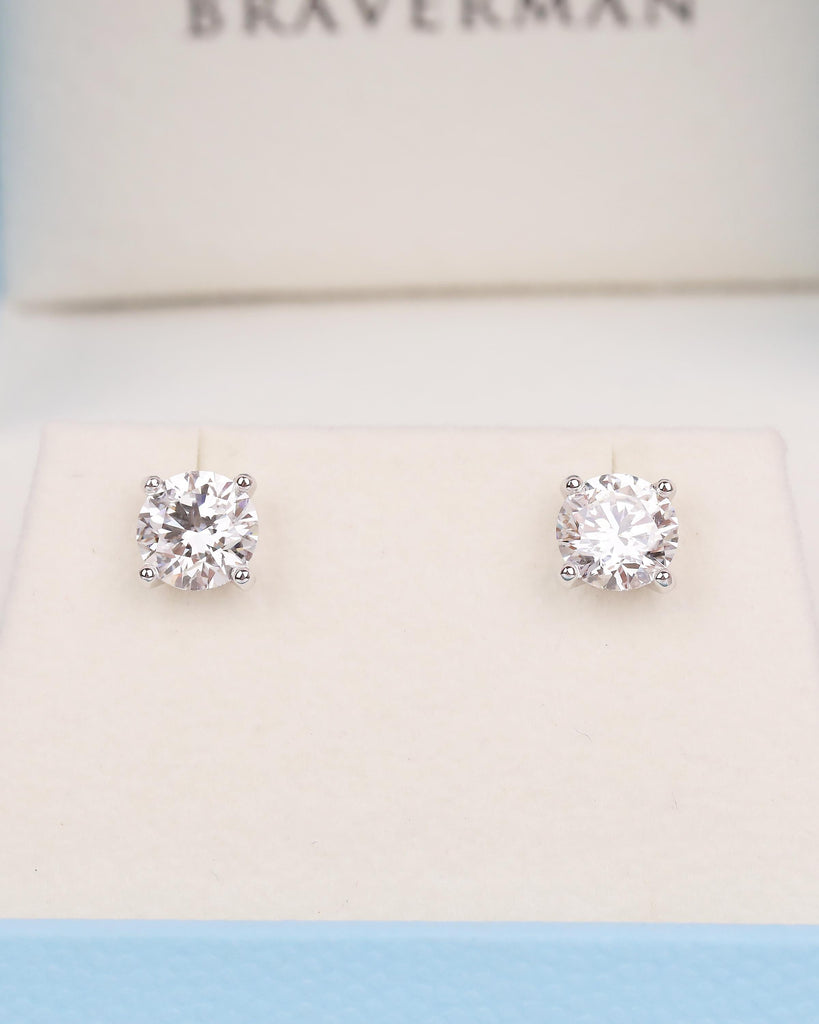 Solitaire Lab Created Diamond Stud Earrings, 14k White Gold Push Back Earrings image #9