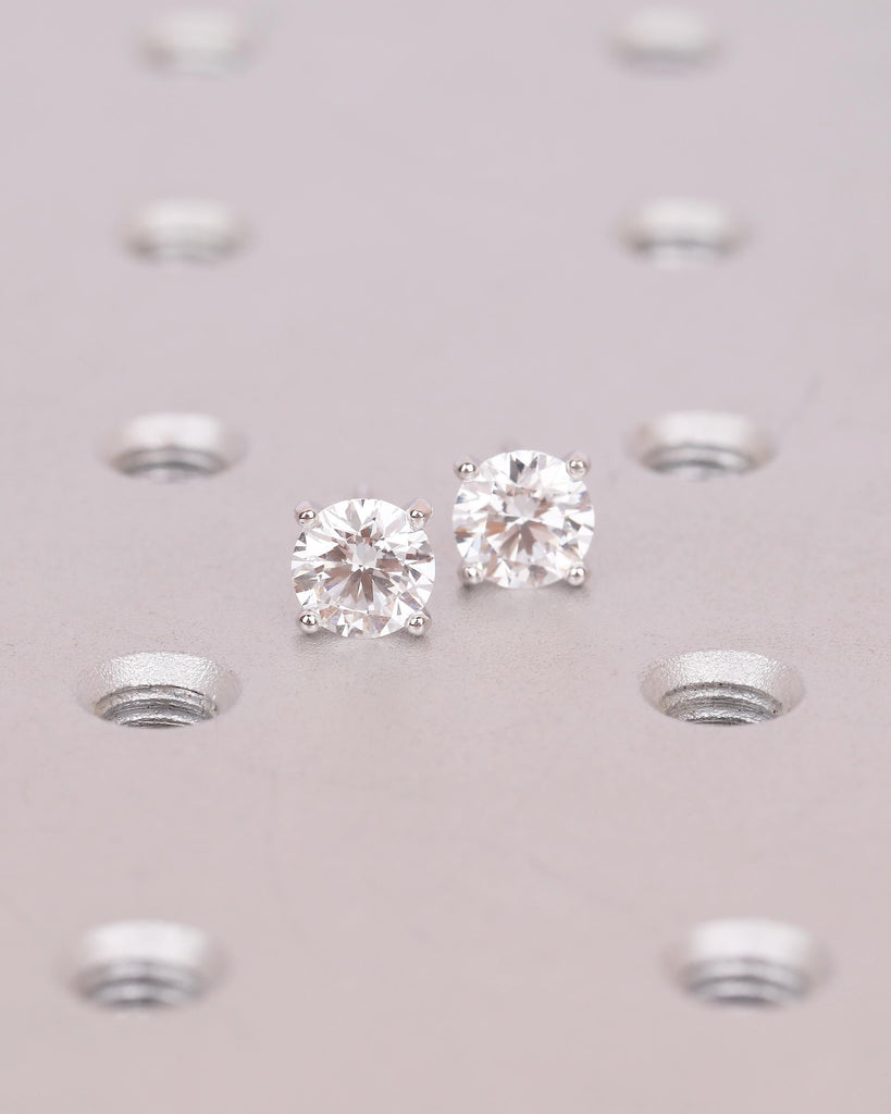 Solitaire Lab Created Diamond Stud Earrings, 14k White Gold Push Back Earrings image #13