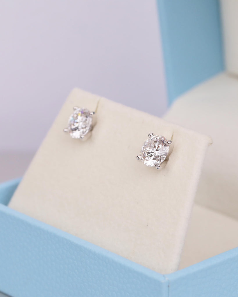 Solitaire Lab Created Diamond Stud Earrings, 14k White Gold Push Back Earrings image #12