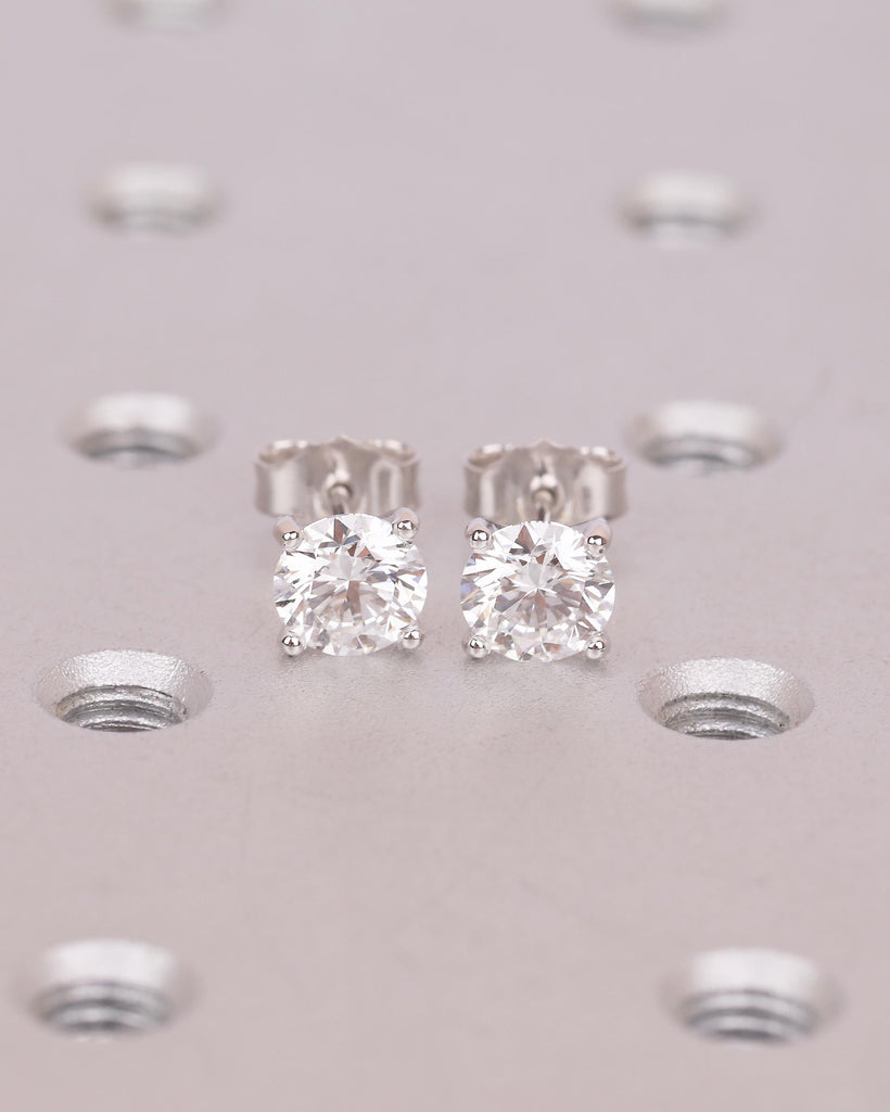 14k/18k White Gold Minimalist Stud Earrings, Four Prong Round Lab Grown Diamond Earrings, Push Back Closure, Bridal Jewelry, Birthday Gift image #15