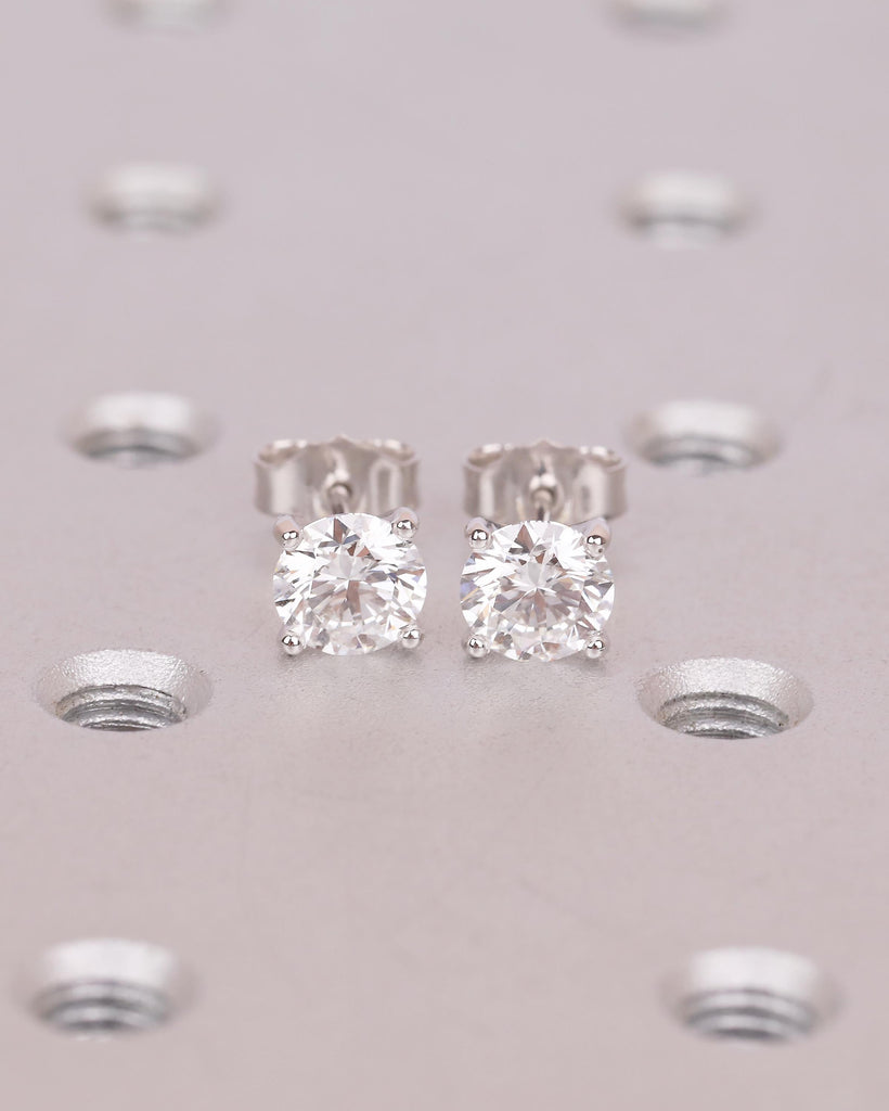 Solitaire Lab Created Diamond Stud Earrings, 14k White Gold Push Back Earrings image #15