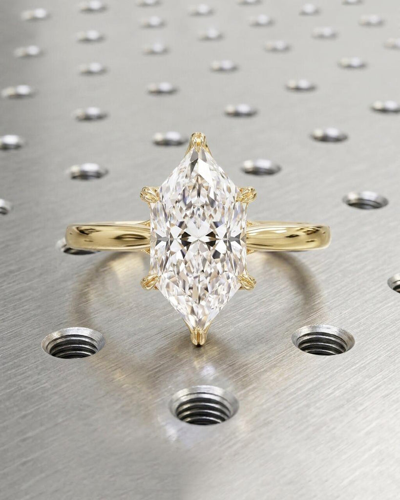 Dutch Marquise Lab Grown Diamond Engagement Ring, Hidden Halo Promise Ring, 6 Prong Tulip Basket Setting, 14K Gold Filigree Engagement Ring image #1