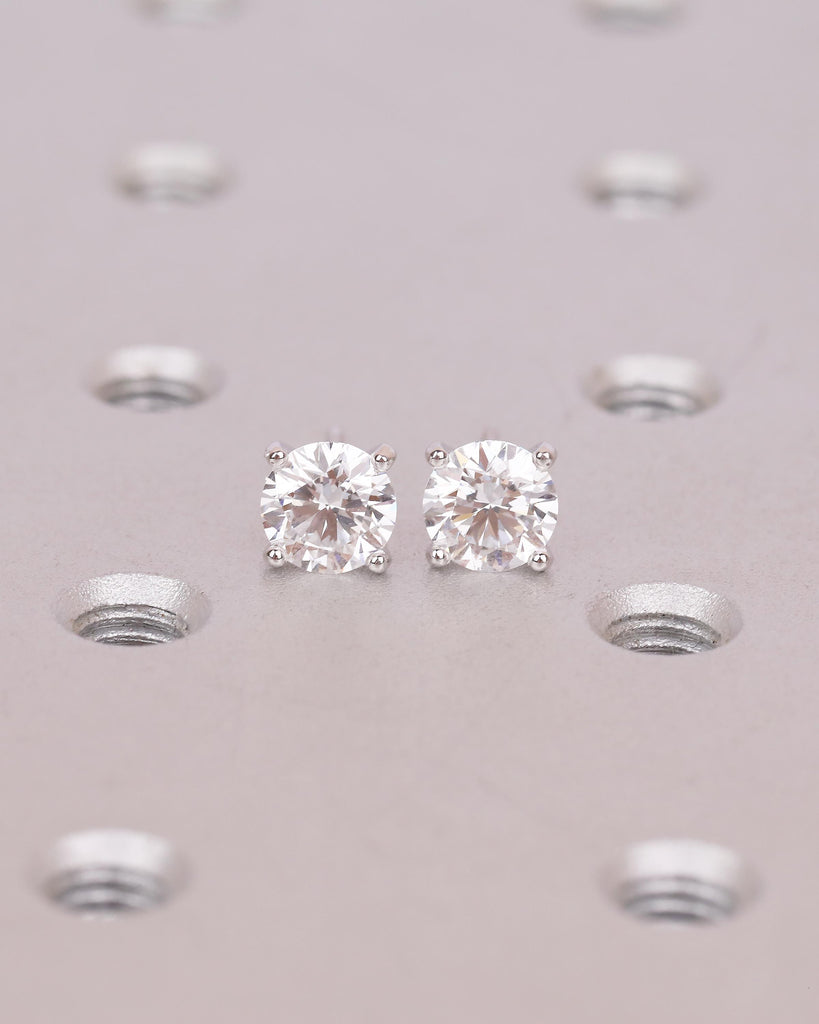 14k/18k White Gold Minimalist Stud Earrings, Four Prong Round Lab Grown Diamond Earrings, Push Back Closure, Bridal Jewelry, Birthday Gift image #1