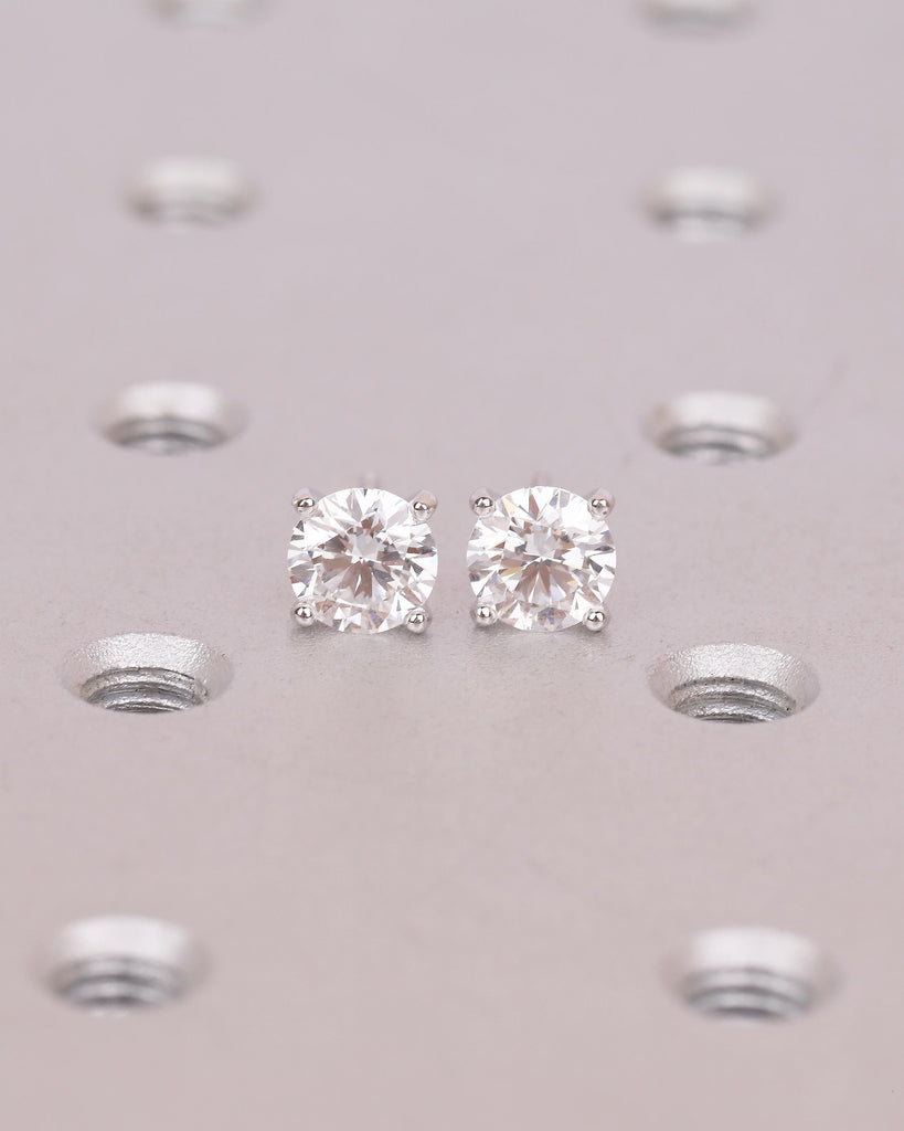 Solitaire Lab Created Diamond Stud Earrings, 14k White Gold Push Back Earrings image #2