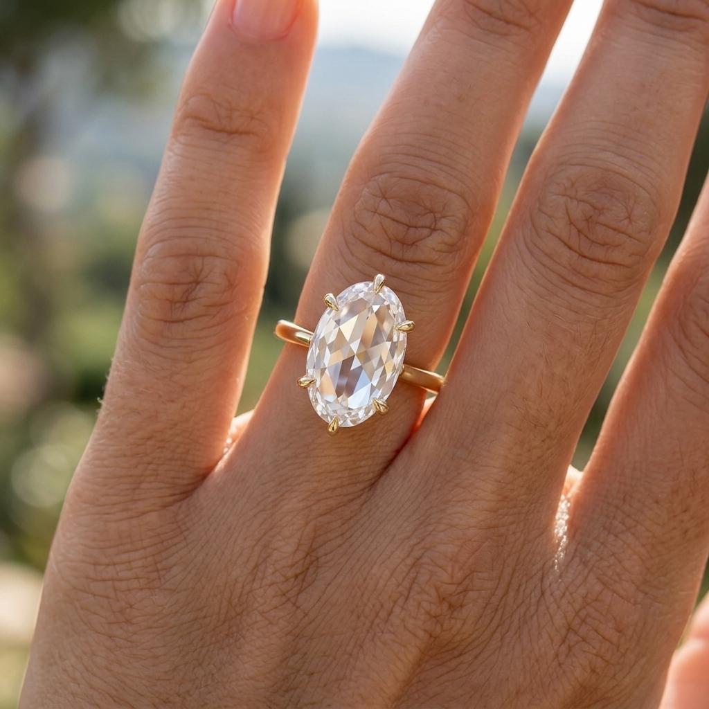 14k Yellow Gold Elongated Oval Solitaire Proposal Rings for Women | Moval Diamond Ring | Timeless Anniversary Gift image #1