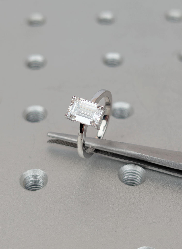 14K White Gold Emerald Cut Moissanite Engagement Ring, Minimalist Solitaire Ring, Fine Jewelry image #3