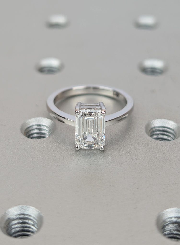 14K White Gold Emerald Cut Moissanite Engagement Ring, Minimalist Solitaire Ring, Fine Jewelry image #2