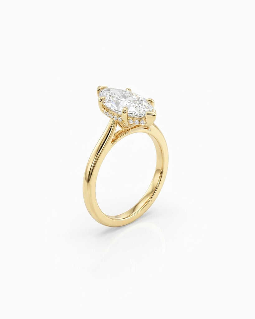 Hidden Halo Dutch Marquise Lab Created Diamond Ring, 14k Yellow Gold Solitaire Engagement Ring for Women, IGI Certified image #4