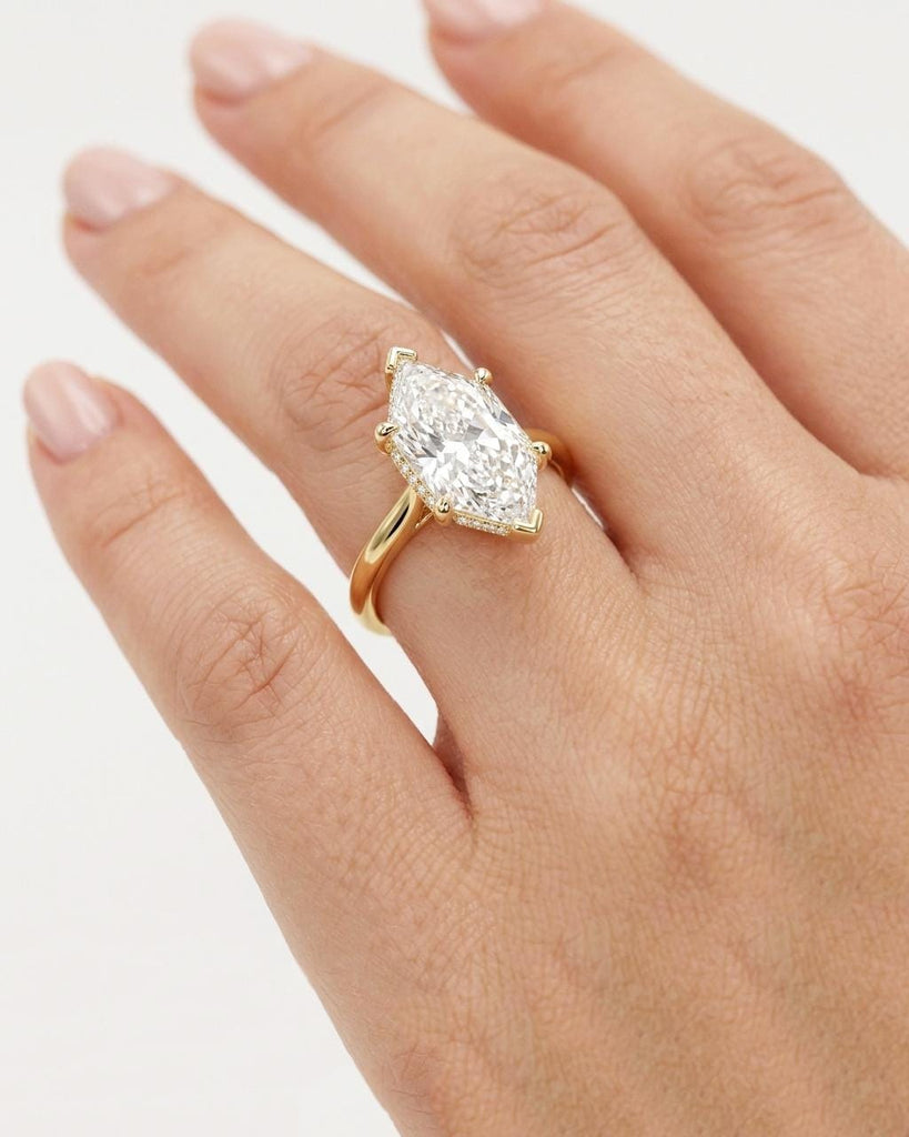 Dutch Marquise Diamond Hidden Halo Engagement Ring | IGI Certified Lab Grown Diamond | Antique Style Diamond Ring | Solitaire Wedding Ring image #5