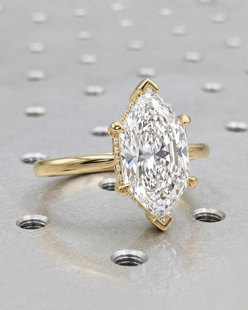 Hidden Halo Dutch Marquise Lab Created Diamond Ring, 14k Yellow Gold Solitaire Engagement Ring for Women, IGI Certified image #5