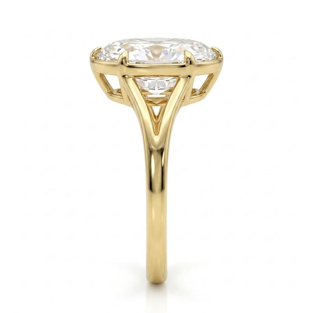 Old Miner cut Moval Moissanite Vintage Engagement Rings for Women | 14k Yellow Gold Solitaire Bezel Ring | Unique Bridal Jewelry image #3