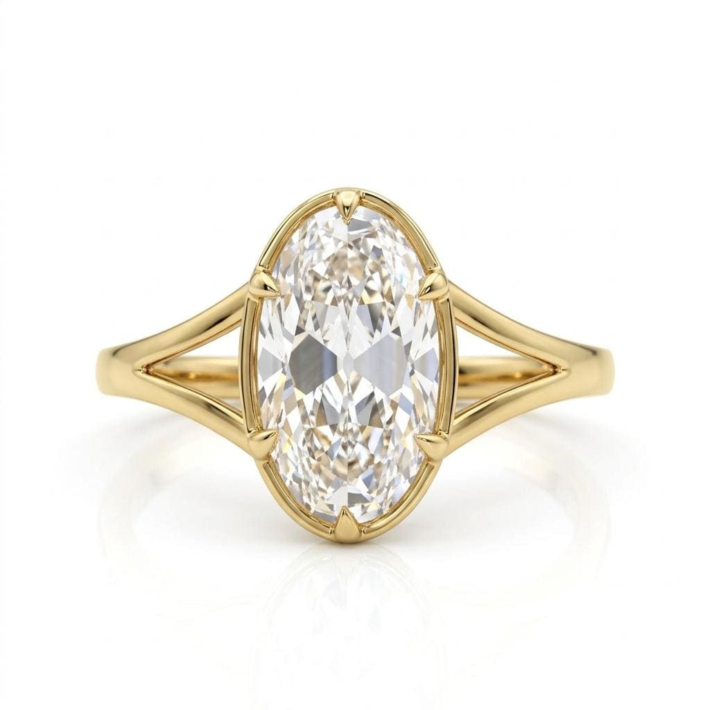 Old Miner cut Moval Moissanite Vintage Engagement Rings for Women | 14k Yellow Gold Solitaire Bezel Ring | Unique Bridal Jewelry image #1