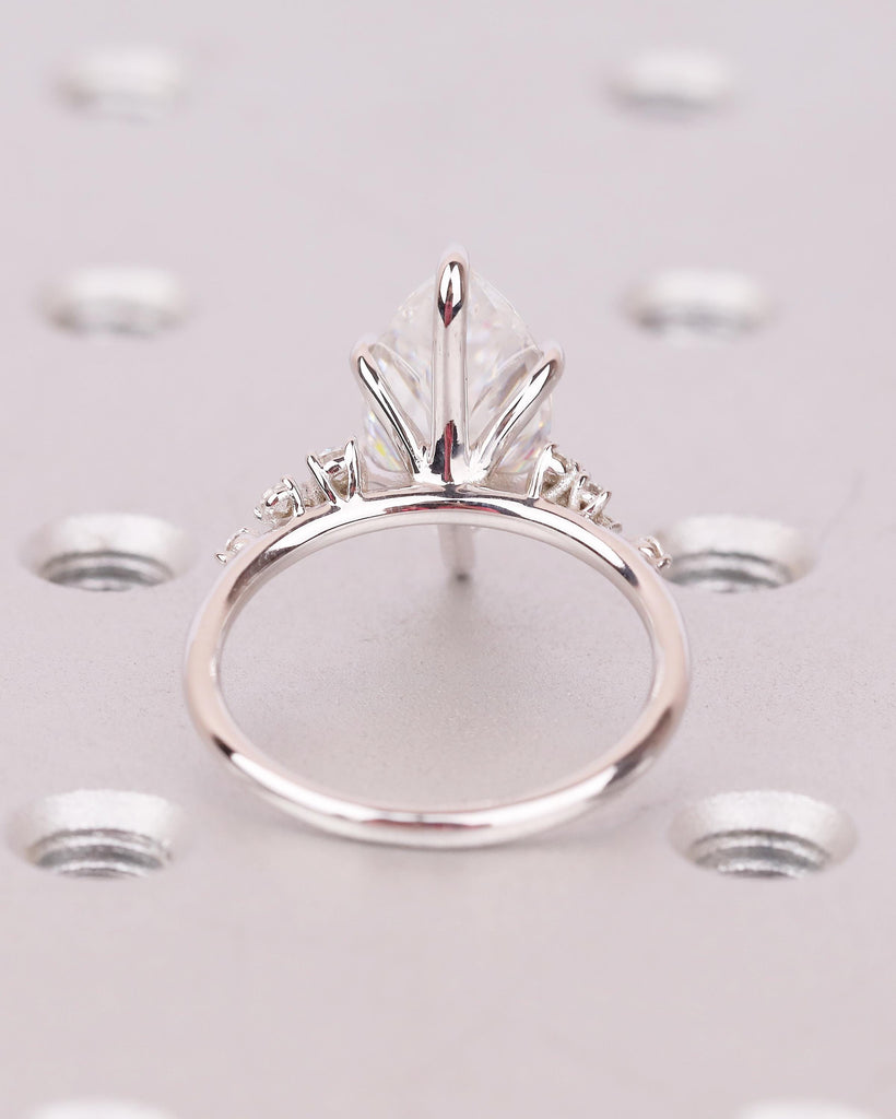 3.5ct Marquise Cut Lab Grown Diamond Wedding Ring for Her, 14k white Gold Engagement Ring, Unique Snowdrift 6 Prong Cluster Promise Rings image #6