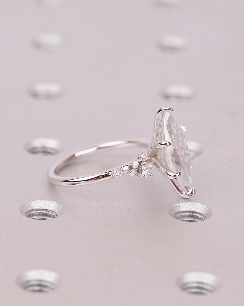 3.5ct Marquise Cut Lab Grown Diamond Wedding Ring for Her, 14k white Gold Engagement Ring, Unique Snowdrift 6 Prong Cluster Promise Rings image #4