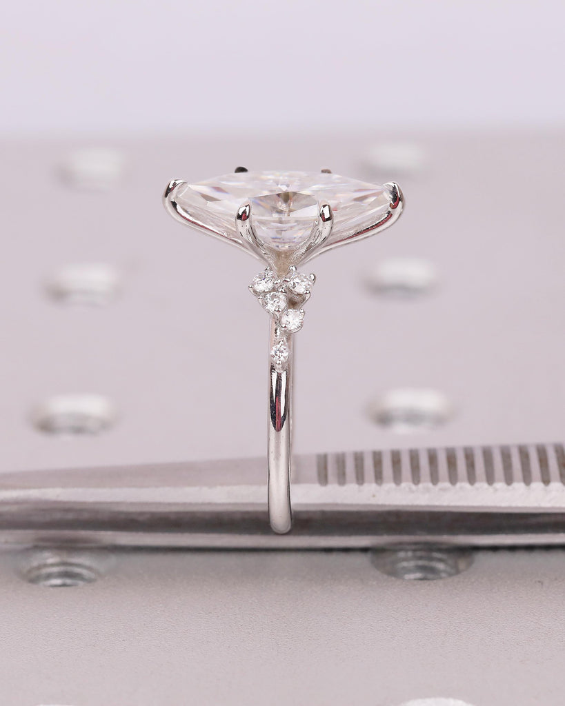 3.5ct Marquise Cut Lab Grown Diamond Wedding Ring for Her, 14k white Gold Engagement Ring, Unique Snowdrift 6 Prong Cluster Promise Rings image #16