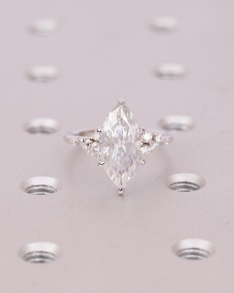 Lab Created Diamond Engagement Ring, 14k Gold Snowdrift Cluster Marquise Ring image #16