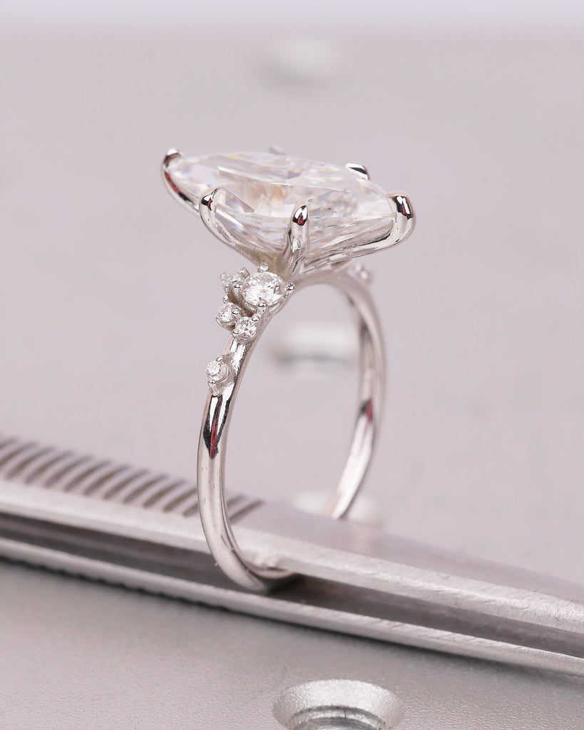 Lab Created Diamond Engagement Ring, 14k Gold Snowdrift Cluster Marquise Ring image #15