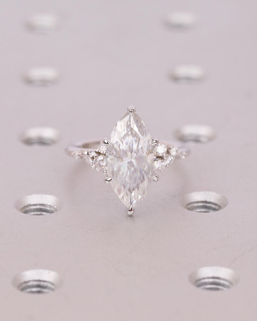 Marquise Moissanite Wedding Ring, 14k Gold Diamond Cluster Engagement Ring image #3