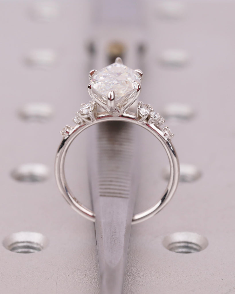 Marquise Moissanite Wedding Ring, 14k Gold Diamond Cluster Engagement Ring image #7