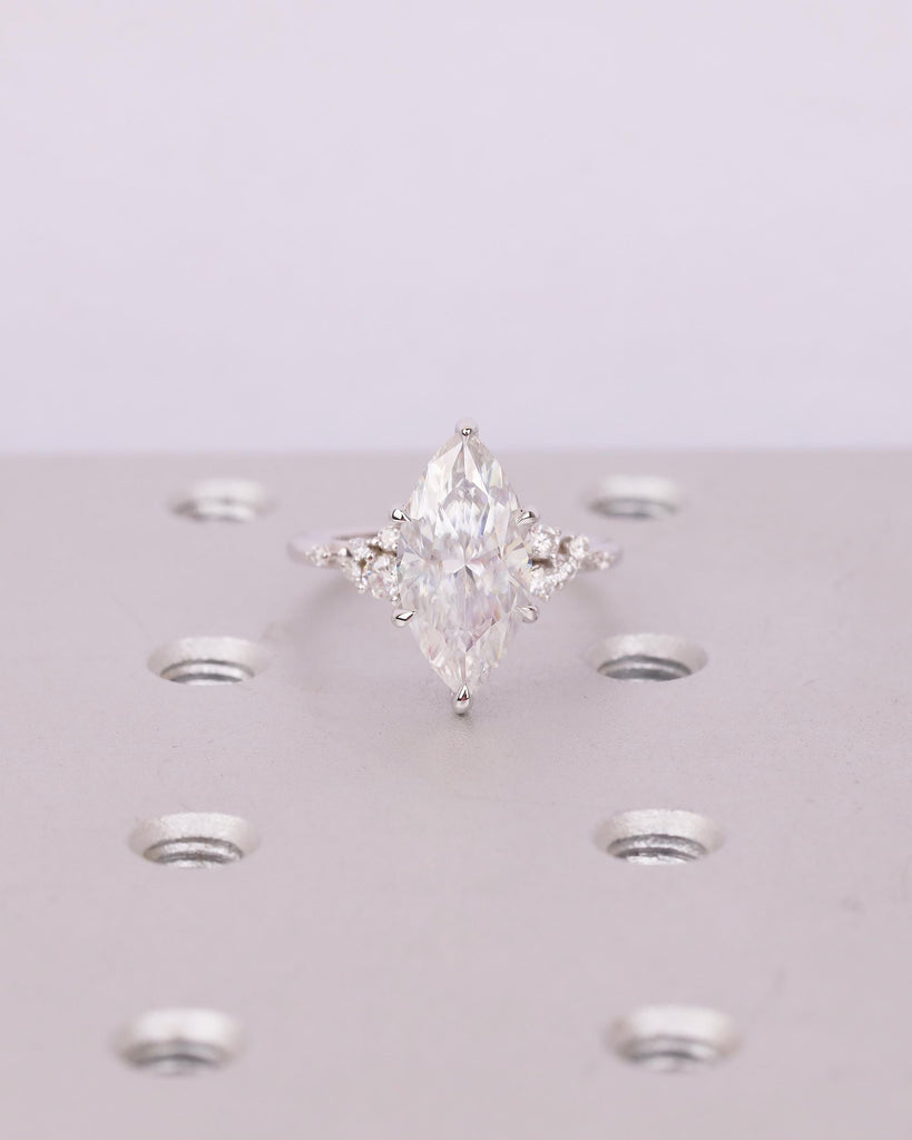 Marquise Moissanite Wedding Ring, 14k Gold Diamond Cluster Engagement Ring image #15