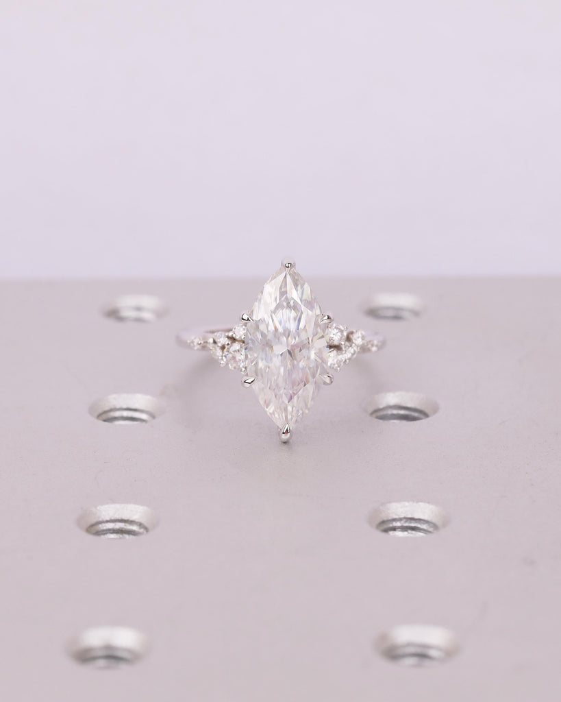 Marquise Moissanite Wedding Ring, 14k Gold Diamond Cluster Engagement Ring image #19