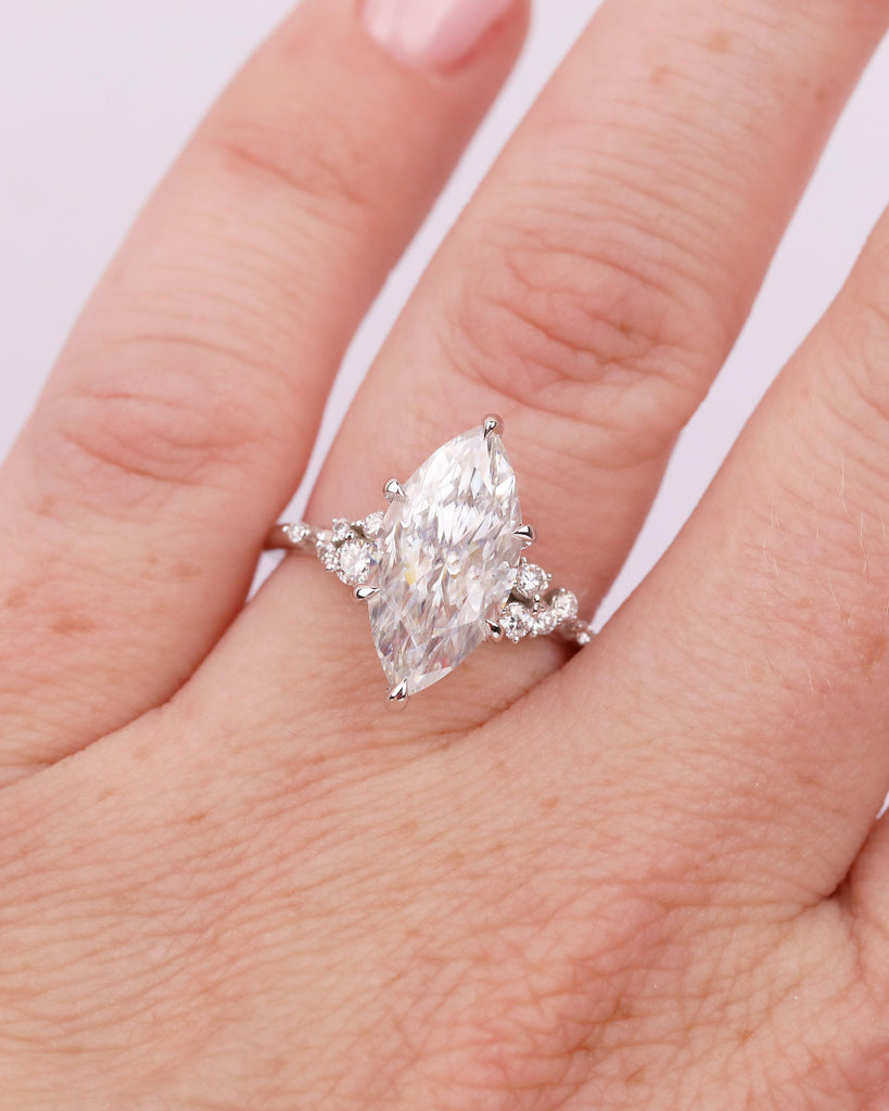 Marquise Moissanite Wedding Ring, 14k Gold Diamond Cluster Engagement Ring image #14