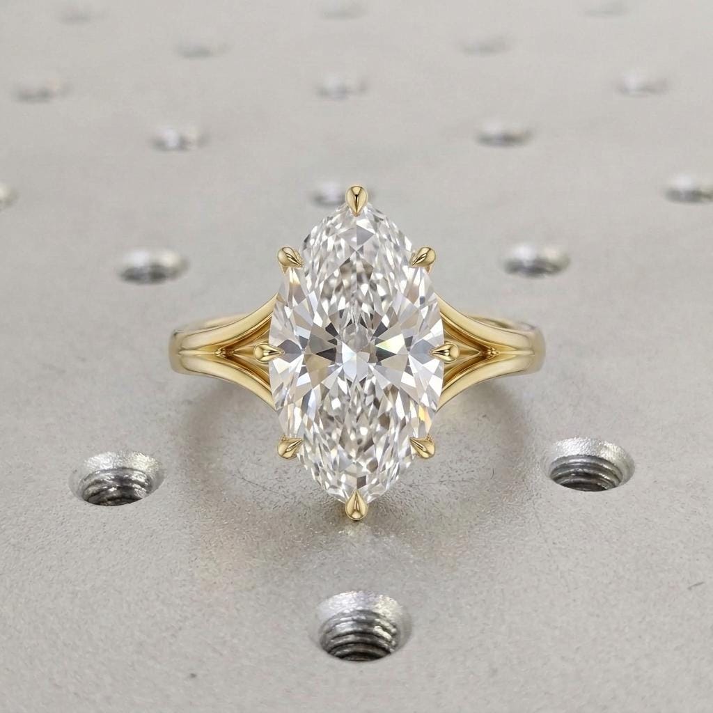 Moval Cut Lab Grown Diamond Solitaire Engagement Ring | Old Mine Moval Diamond Ring |  Bridal Gift | 14k Gold Wedding Ring image #2