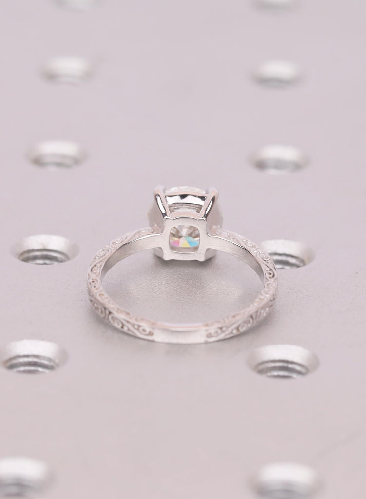 Lab Grown Diamond Engagement Ring, 14K White Gol,  Art Deco Vintage Style Filigree Pave Diamond Band image #6