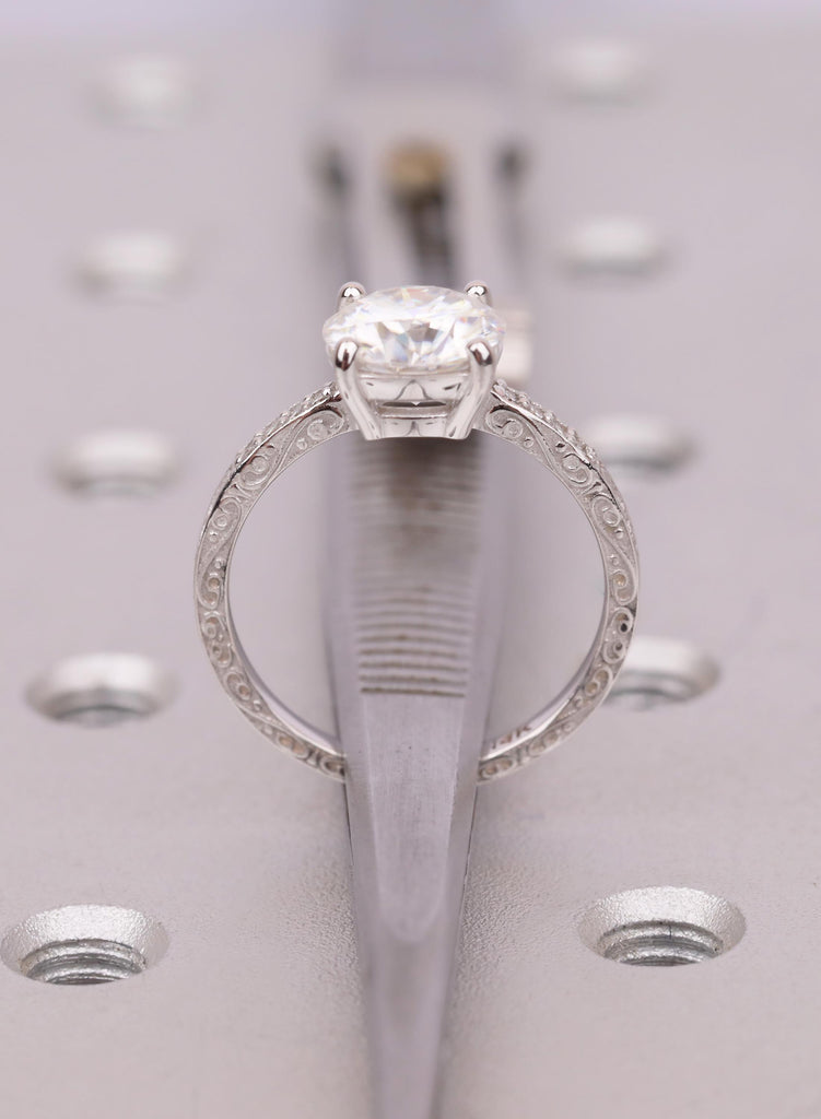 2 Carat Round Cut Lab Diamond Engagement Ring, 14K White Gold Ring, Filigree Vintage Style Wedding Ring, Antique Ring, Modern Women's Ring image #8